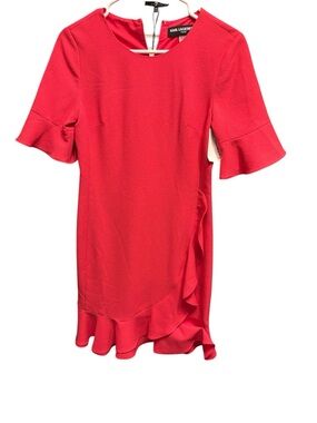 Karl Lagerfeld Coral-Red Ruffle-Hem Mini Dress